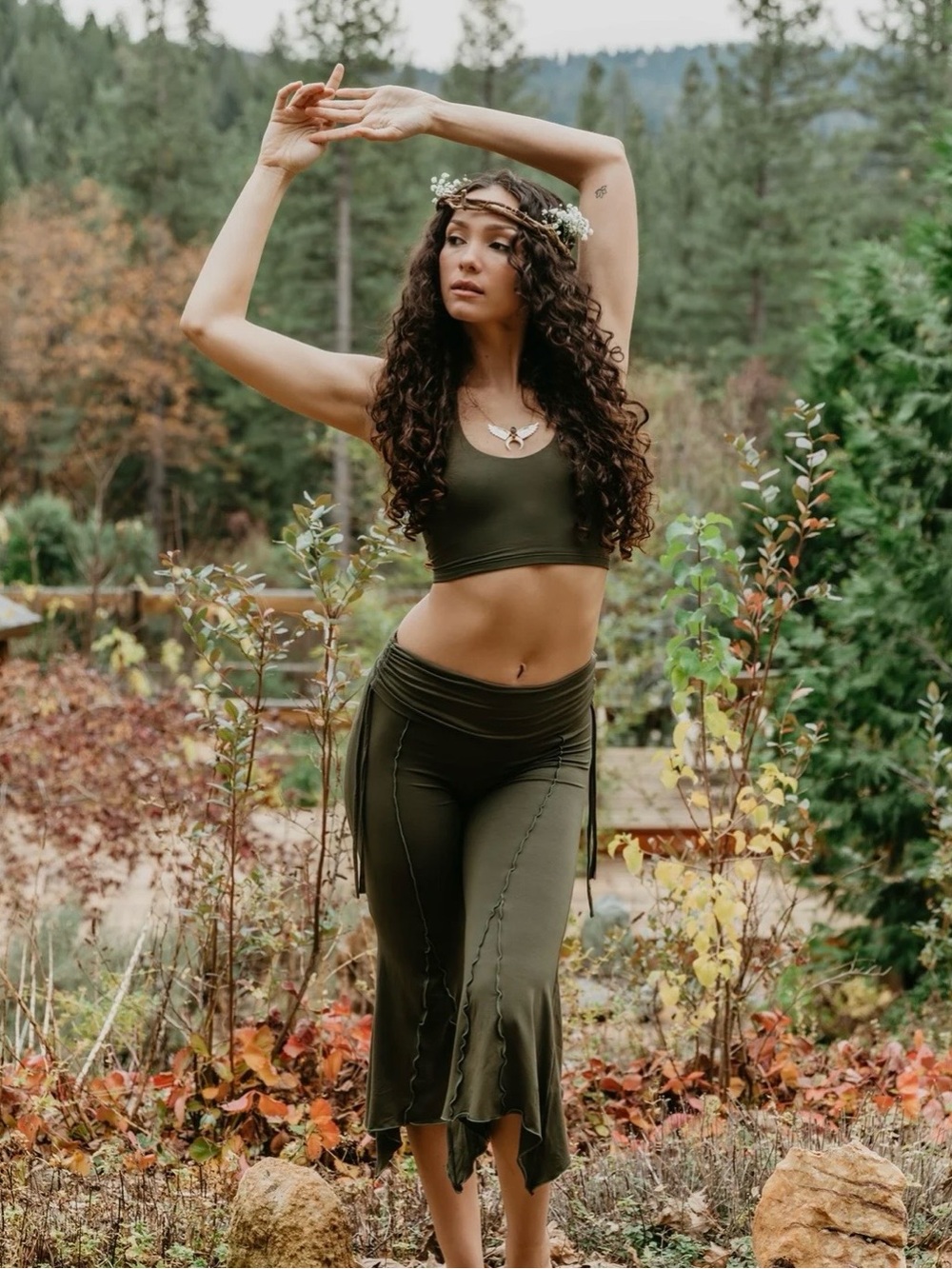 Women's Olive Green Crop Halter Tank Top — Slim Fit